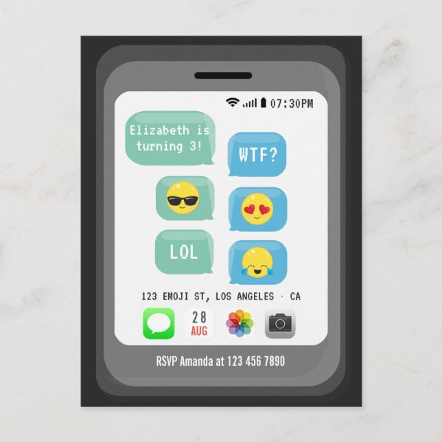 Carte Postale Fête d'anniversaire Emoji (Devant)