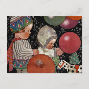 Carte Postale Fête d'anniversaire enfantine vintage, ballons et 