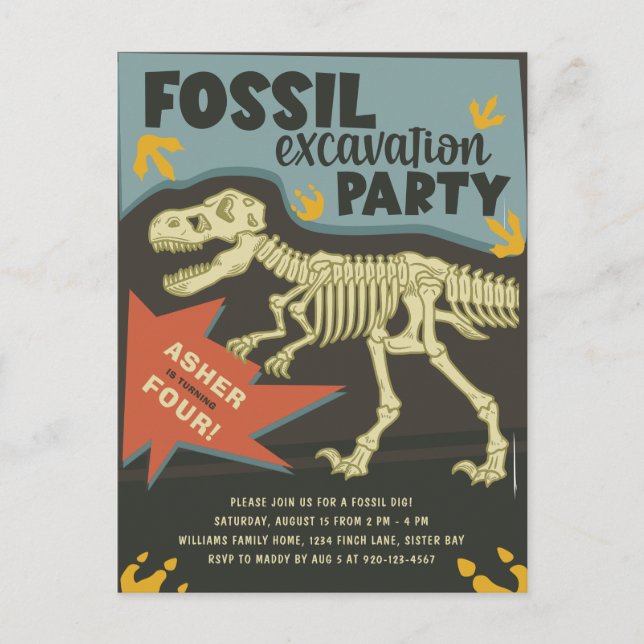 Carte Postale Fête d'anniversaire : Excavation de dinosaures fos (Devant)
