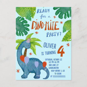 Carte Postale Fête d'anniversaire mignonne aquarelle dinosaures