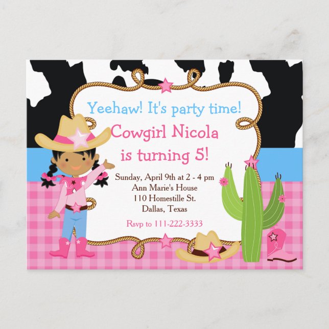 Carte Postale Fête d'anniversaire occidentale de cowgirl afro-am (Devant)