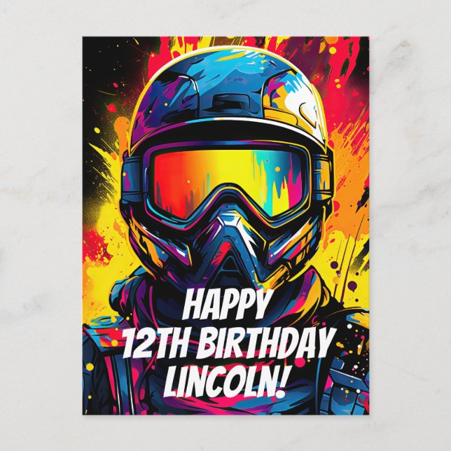 Carte Postale Fête d'anniversaire Paintball Personnalisée (Devant)