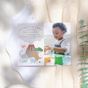 Carte Postale Fête d'anniversaire photo garçon thème dinosaure &