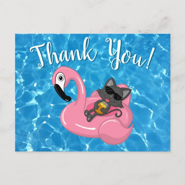 Carte Postale Fête d'anniversaire pour enfants Flamant Rose Chat (Devant)
