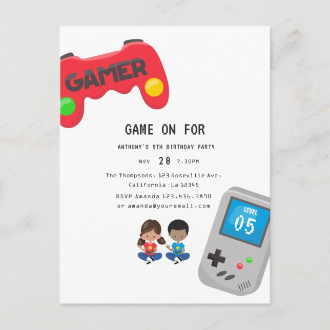 Carte Postale Fête d'anniversaire pour jeux vidéo (Devant)