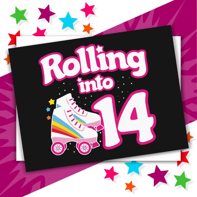 Carte Postale Fête d'anniversaire pour les 14 ans en patins à ro (Créateur téléchargé)