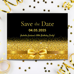 Carte Postale Fête d'anniversaire ruban noir or save the date