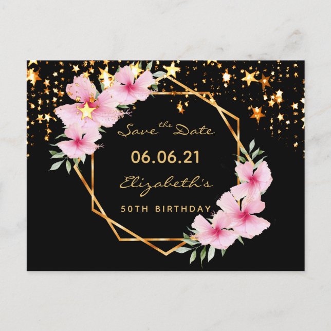 Carte Postale Fête d'anniversaire Sauvez la date tropicale étoil (Devant)