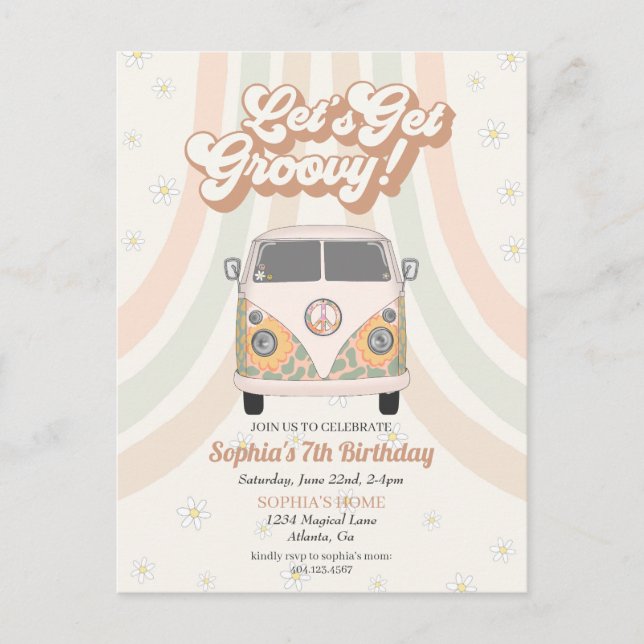 Carte Postale Fête d'anniversaire super, les années 70 invitatio (Devant)