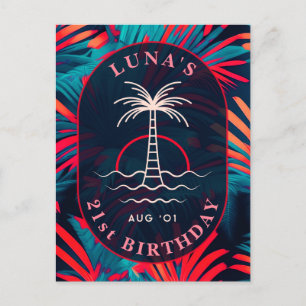 Carte Postale Fête d'anniversaire sur la plage feuilles de palmi