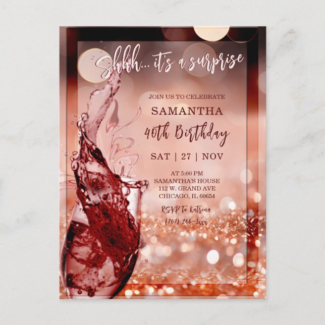 Carte Postale Fête d'anniversaire surprise Rose Gold (Devant)