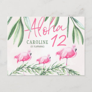 Carte Postale Fête d'anniversaire tropicale Aloha luau Flamingle