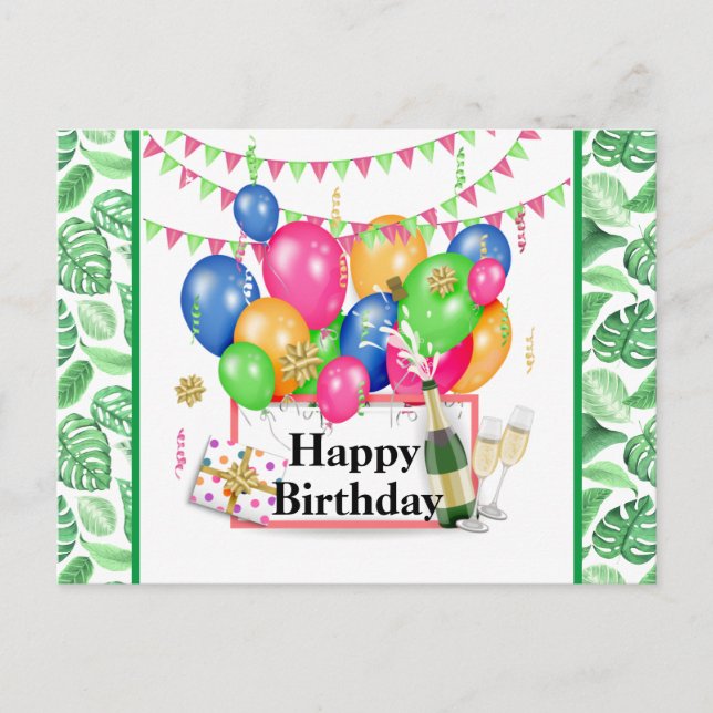 Carte Postale Fête d'anniversaire tropicale joyeuse (Devant)