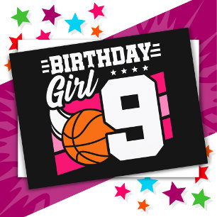 Carte Postale Fête de basket-ball 9 ans 9 ans Fille d'anniversai