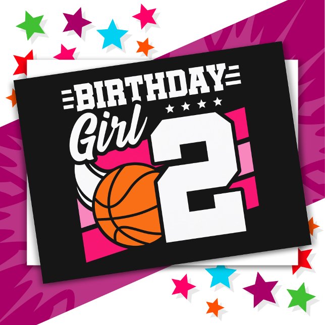 Carte Postale Fête de basket-ball de 2 ans 2e anniversaire fille (Créateur téléchargé)