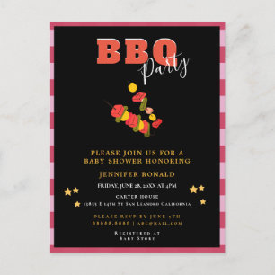 Carte Postale Fête de bébé BBQ Noir et Rouge