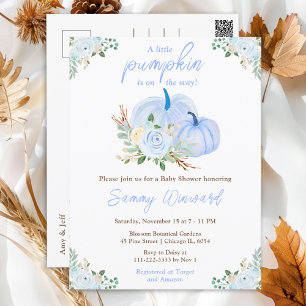 Carte Postale Fête de bébé Floral Citrouilles Bleues