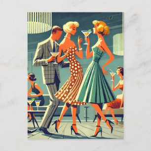 Carte Postale Fête de cocktail de danse Martini moderne du milie