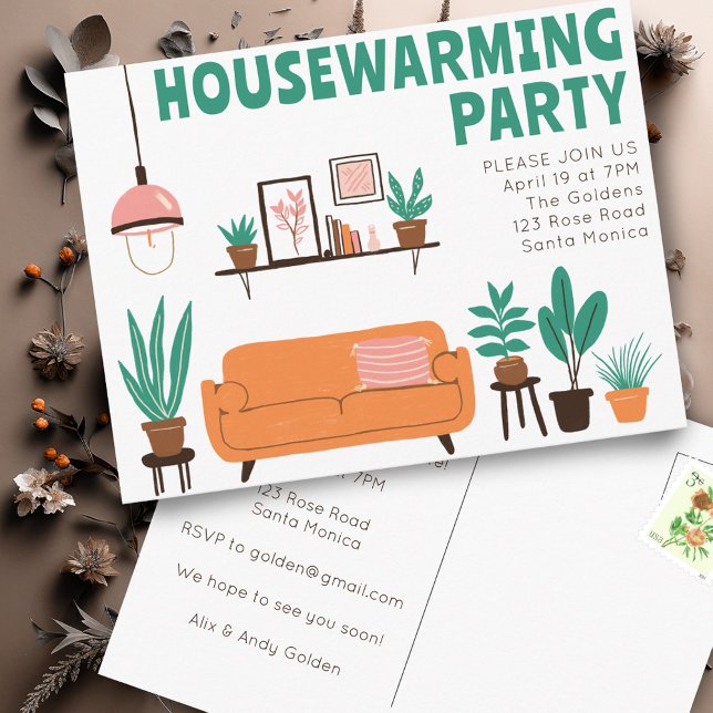 Carte Postale Fête de crémaillère Canapé salon mignon  (Housewarming Party Cute Living Room Sofa Postcard
Invitation)
