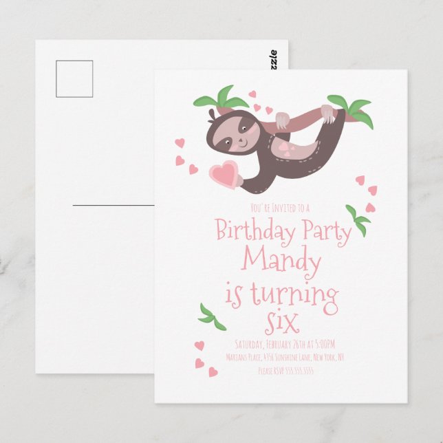 Carte Postale Fête de la Saint-Valentin Paresseux Anniversaire C (Devant / Derrière)
