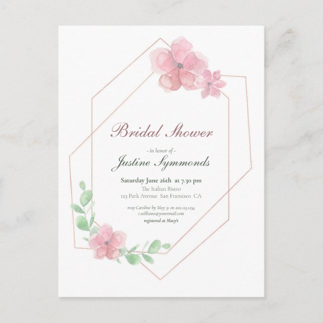 Carte Postale Fête de l'mariée florale géométrique Rose Gold (Devant)