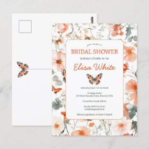 Carte Postale Fête de mariage aquarelle Prairie Papillon