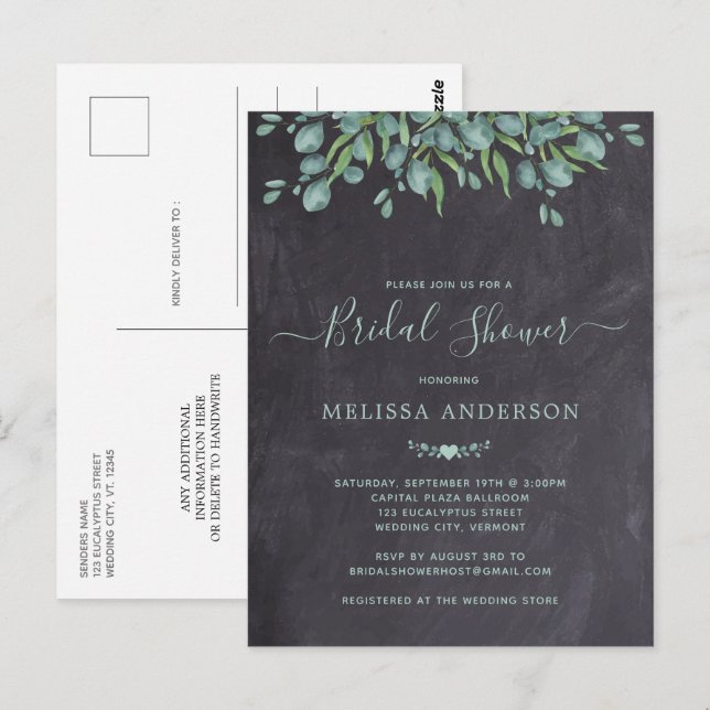 Carte Postale Fête de mariage champêtre avec eucalyptus et ardoi (Devant / Derrière)