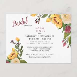 Carte Postale Fête de mariage floral d'automne Tournesol