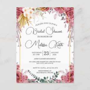 Carte Postale Fête de mariage Florale Bourgogne Or Eucalyptus