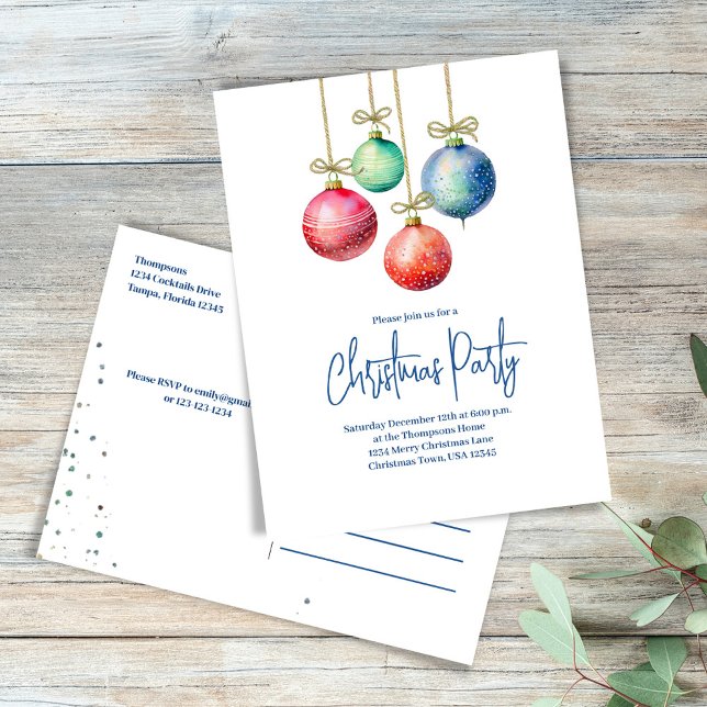 Carte Postale Fête de Noël Aquarelle simple Ornements (Créateur téléchargé)
