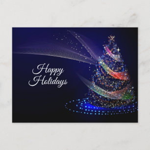 Carte Postale Fête de Noël Arbre coloré Marine Bleu Rustique