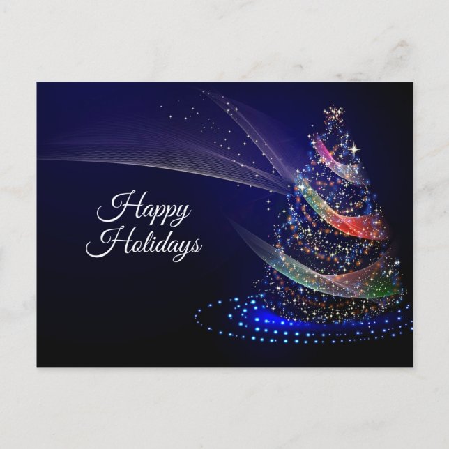 Carte Postale Fête de Noël Arbre coloré Marine Bleu Rustique (Devant)