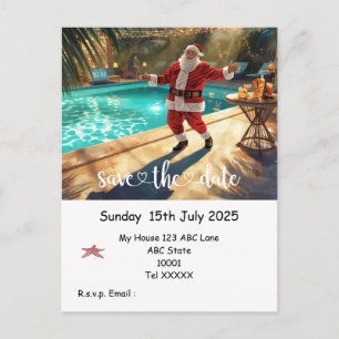 Carte Postale Fête de Noël au bord de la piscine – Le Père Noël