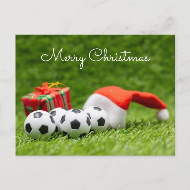Carte Postale Fête de Noël de football avec chapeau de Père Noël (Devant)