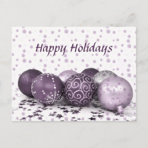Carte Postale Fête de Noël Rose violet ornements Flocon de neige