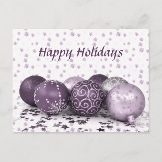 Carte Postale Fête de Noël Rose violet ornements Flocon de neige