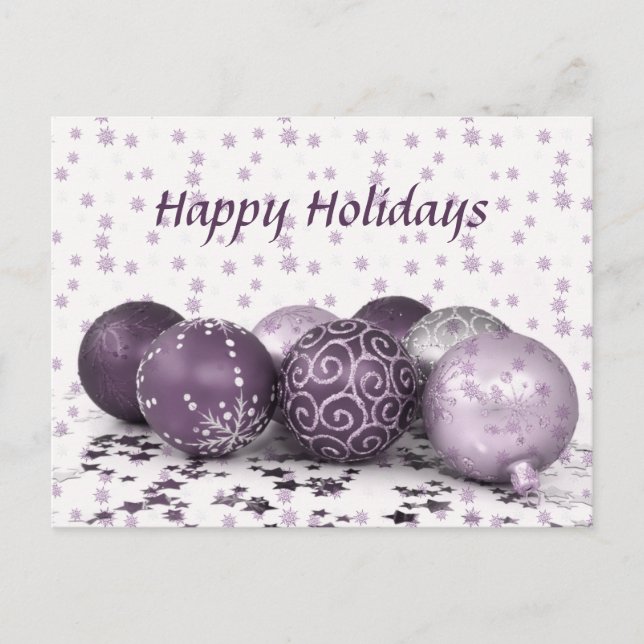 Carte Postale Fête de Noël Rose violet ornements Flocon de neige (Devant)