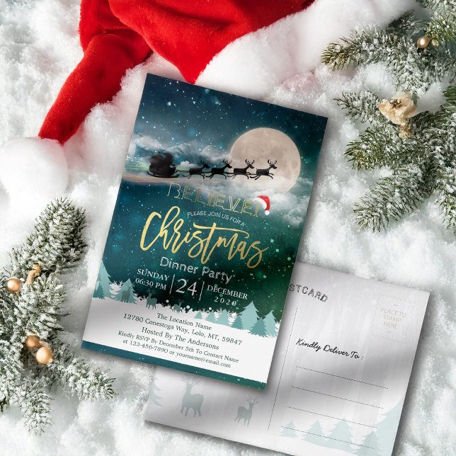 Carte Postale Fête de Noël Santa Hat Reindeer Sleigh (Créateur téléchargé)