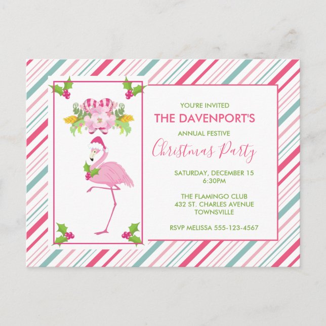 Carte Postale Fête de Noël tropicale Flamant rose rose (Devant)