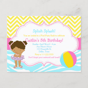 Carte Postale Fête de piscine pour fille afro-américaine