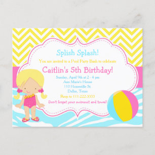 Carte Postale Fête de piscine pour fille blonde