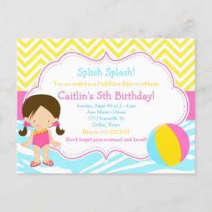 Carte Postale Fête de piscine pour fille brune