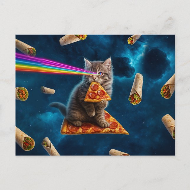 Carte Postale Fête de pizza de chat laser (Devant)