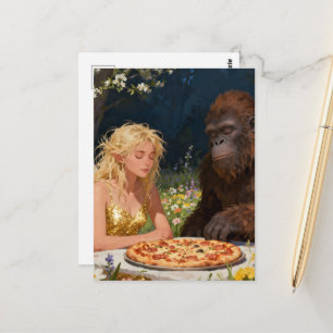 Carte Postale Fête de pizza Saquatch et fée