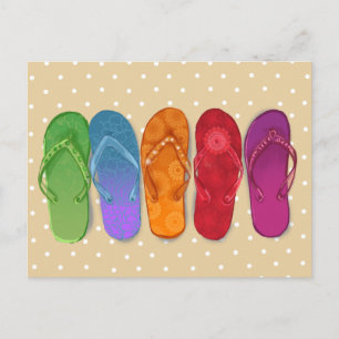 Carte Postale Fête de plage de sandales tongs - points de sable