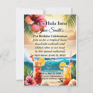 Carte Postale Fête de plage tropicale Luau d'anniversaire 21 ans