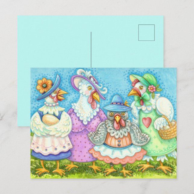 Carte Postale FÊTE DE POULES, AMIS À PLUMES DE CAMPAGNE Drôle (Devant / Derrière)