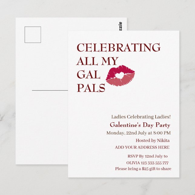 Carte Postale FÊTE DE TOUTE MA GAL Galentine's Day Girls Night (Devant / Derrière)
