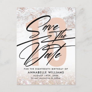 Carte Postale Fête des 18 ans Rose Gold Marble Enregistrez La Da