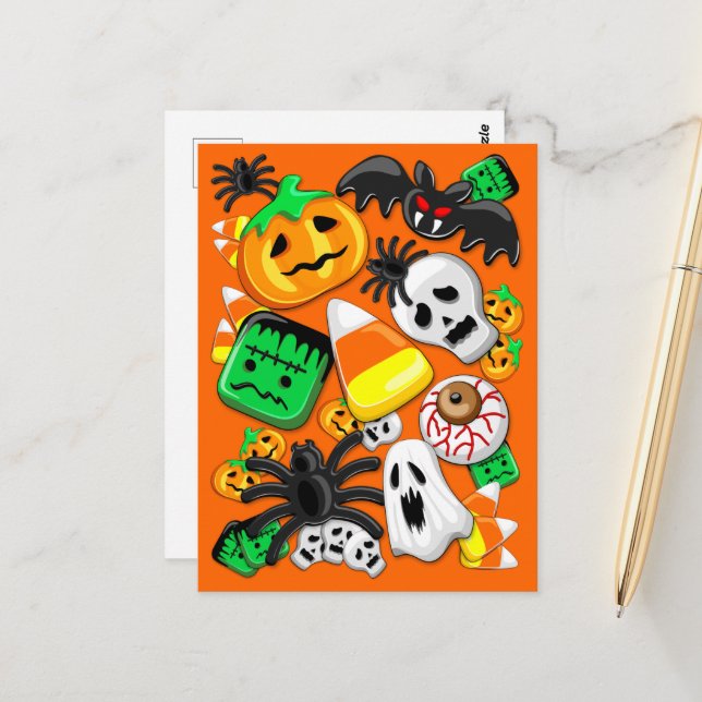 Carte Postale Fête des Candies Éffrayantes d'Halloween (Devant/Arrière en situation)